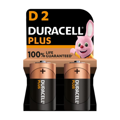 2 x Duracell Plus Power C or D Size Batteries 100% LIFE GUARANTEED