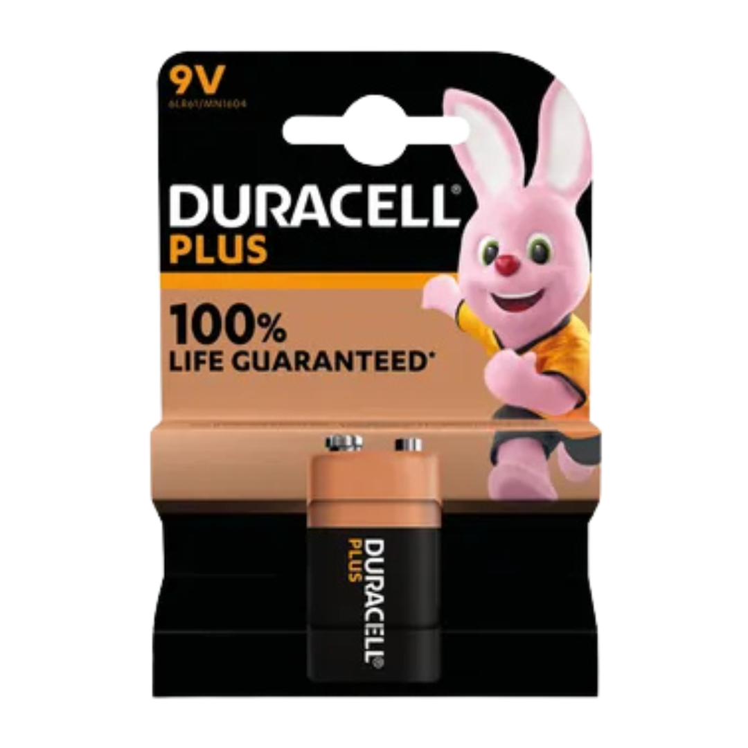 Duracell Plus 9V Battery 100% Life Guaranteed 6LR61 MN1604