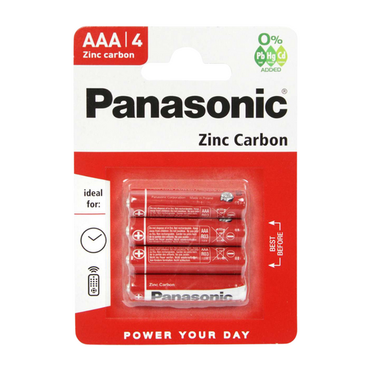 Panasonic AAA Zinc Carbon R6 - 1.5 V Batteries MN2400 (Pack of 4)