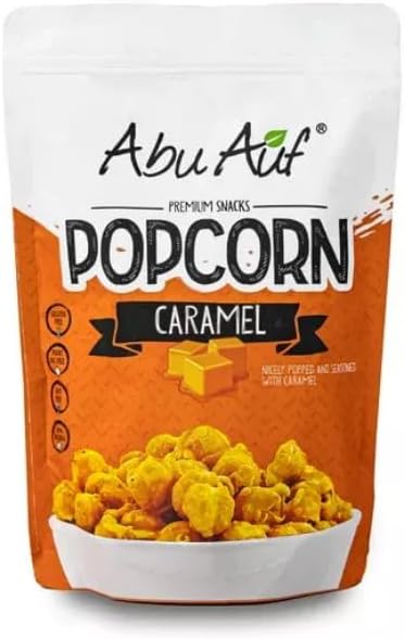 Abu Auf Premium Snacks Caramel Popcorn Sweet Crunchy Delight, 12 Box Pack, 100g