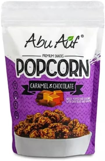 Abu Auf Premium Snacks Caramel Popcorn Sweet Crunchy Delight, 12 Box Pack, 100g