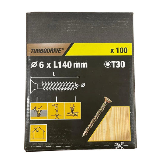 Turbodrive Wood Screws T30 (Dia) 6mm X (L)140 mm, Pack of 100
