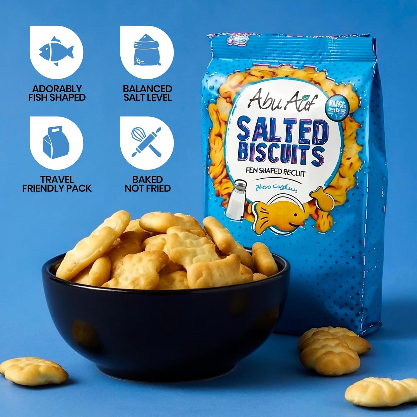 Abu Auf Fish shaped baked crunchy biscuits 80g each pack, Box of 12