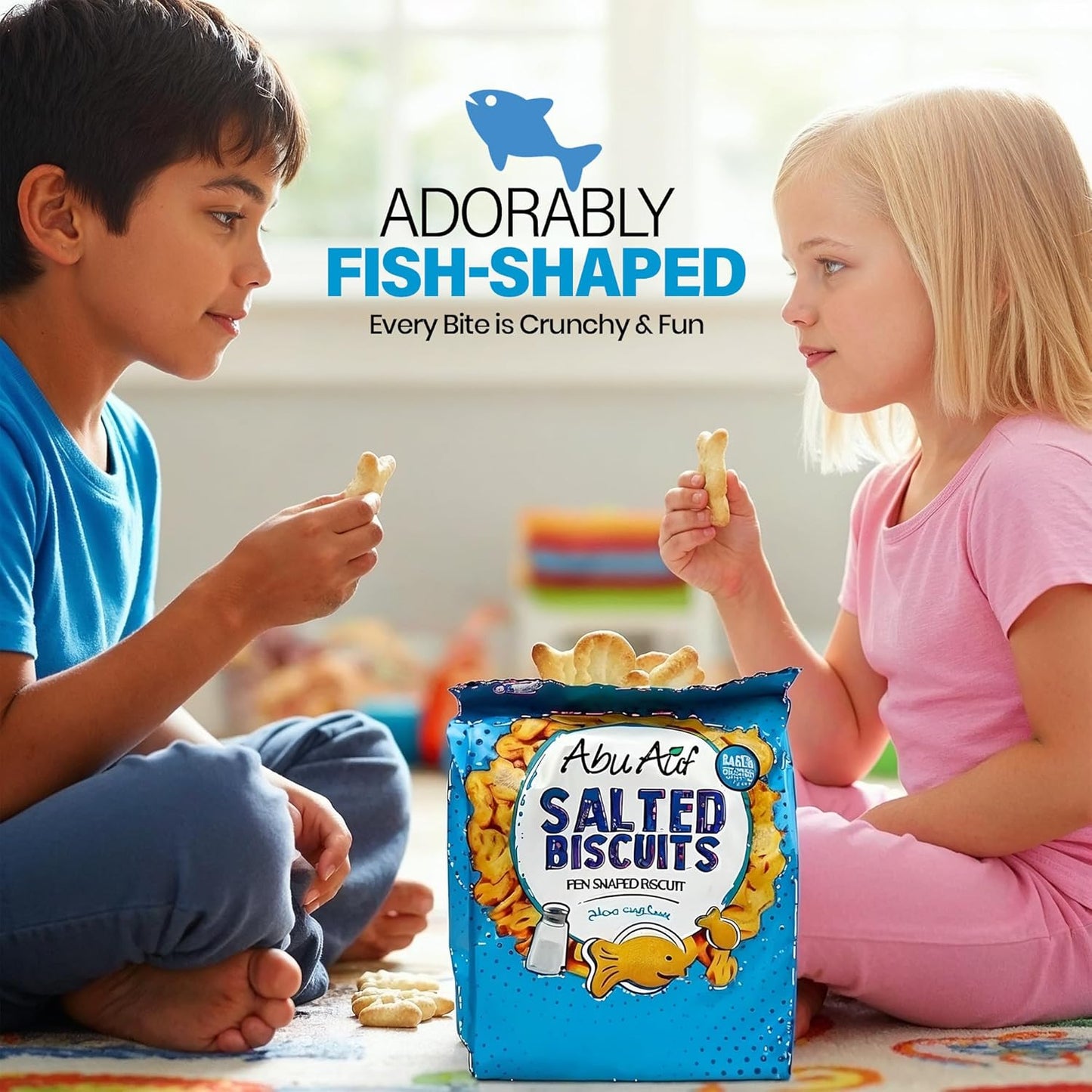 Abu Auf Fish shaped baked crunchy biscuits 80g each pack, Box of 12